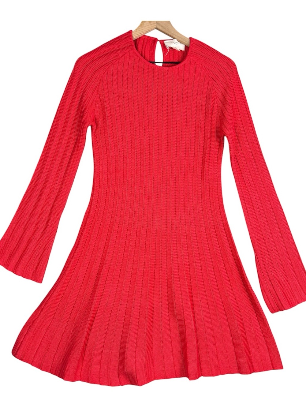 Pomander Place Tuckernuck Dress Womens XS Red Adi Knit Ribbed Bell Sleeve Mini